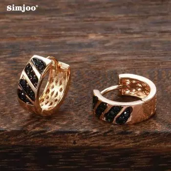 SIMJOO Модные серьги из розового золота с индивидуальным дизайном, серьги из саржи с черным цирконом для женщин