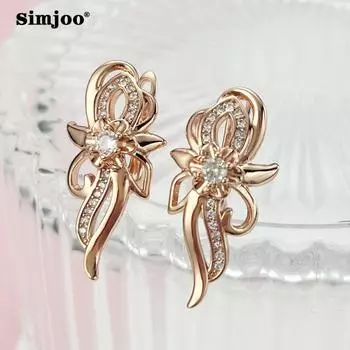 SIMJOO Модные серьги с цирконом, простой дизайн, полые серьги с цветочным принтом