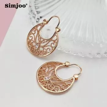 SIMJOO модные серьги с цирконом розового золота, простые веерообразные серьги с цветочным принтом