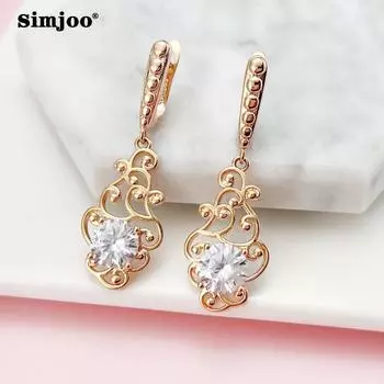 SIMJOO модные серьги с застежкой из розового золота, милые индивидуальные длинные серьги с цирконом в форме цветка