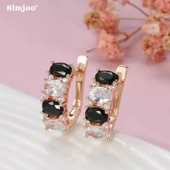 SIMJOO Модные женские серьги из розового золота с простыми серьгами с цирконом