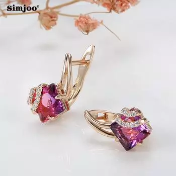 SIMJOO Модные женские серьги с цирконом, розовое золото, бриллианты и красные хрустальные бриллианты
