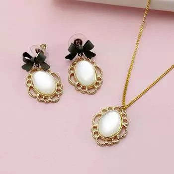SIMJOO Модный комплект из серег и ожерелья с овальными камнями в форме банта