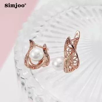 SIMJOO Новые серьги цвета розового золота с геометрическим жемчугом