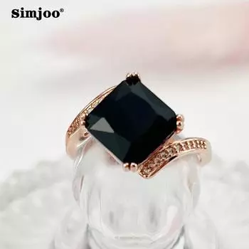 SIMJOO Персонализированное модное женское кольцо с черным цирконом 6