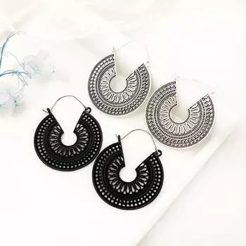 SIMJOO полые круглые серьги в стиле бохо женские европейские и американские полые резные серьги из сплава в стиле ins национальные серьги-ветры чёрный