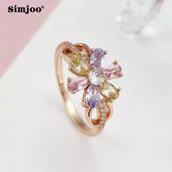 SIMJOO Простое и красочное кольцо с цветком из розового золота и циркона для женщин 6