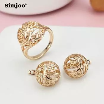 SIMJOO Простой комплект колец с полыми цветочными серьгами в форме полусферы 6