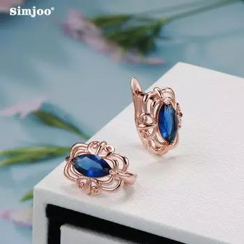 SIMJOO Простые серьги из розового золота с синим конским глазом и цирконом
