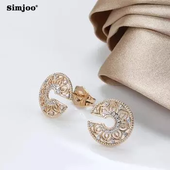 SIMJOO Простые серьги с цирконом, модные серьги из розового золота с полыми цветами