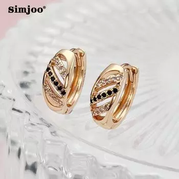 SIMJOO романтические серьги цвета розового золота, модные изысканные полые черно-белые серьги с цирконием