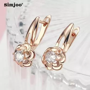 SIMJOO розовое золото цветочные серьги модные серьги с цирконом застежка для женщин