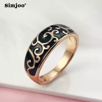 SIMJOO розовое золото ретро кольцо женское кольцо простого дизайна с цветочным принтом 6