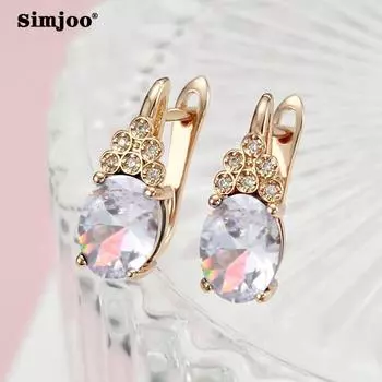 SIMJOO серьги цвета розового золота для женщин, модные простые цветочные овальные серьги с цирконием синий