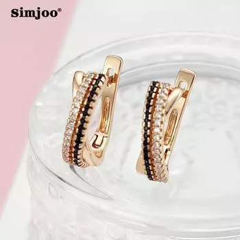 SIMJOO серьги цвета розового золота для женщин, шикарные простые двухрядные серьги с цирконием