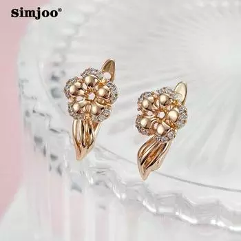 SIMJOO серьги цвета розового золота для женщин, модные серьги с цветочным цирконом для вечеринок