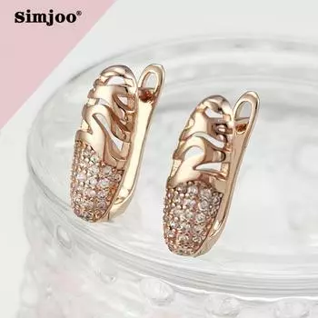 SIMJOO серьги цвета розового золота для женщин, модные винтажные текстурированные полые серьги с цирконием