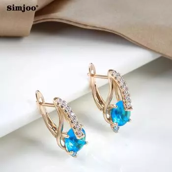 SIMJOO серьги из розового золота, модные простые темно-синие серьги с большим цирконом для вечеринок