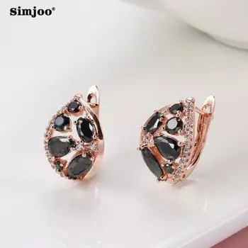 SIMJOO серьги из розового золота, модные классические серьги с черным цирконом для вечеринок