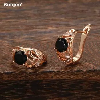 SIMJOO серьги из розового золота, модные серьги с черным цирконом для вечеринок