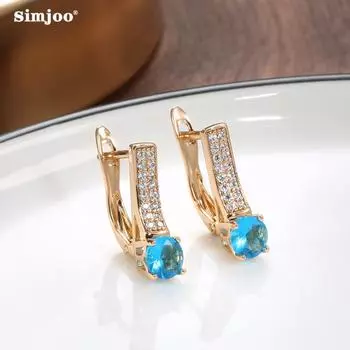 SIMJOO Серьги из розового золота Модные серьги с цирконом темно-синего цвета