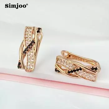 SIMJOO Серьги из розового золота с геометрическим узором и перекрестной обмоткой, двухцветные серьги с цирконом