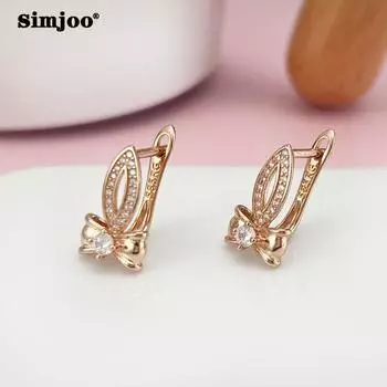 SIMJOO серьги из розового золота с цирконом для женщин, модные серьги с цирконом и бантом