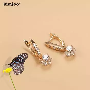 SIMJOO серьги из розового золота с цирконом, модные серьги-капли с шариками