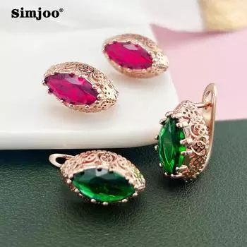 SIMJOO Серьги из розового золота Серьги с конским глазом и цирконом красный