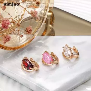 SIMJOO серьги из розового золота со стильными индивидуальными простыми овальными серьгами с драгоценными камнями для женщин красный