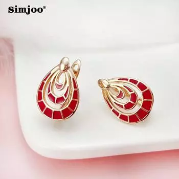 SIMJOO серьги из розового золота, женские темпераментные простые серьги маслом с красной росписью