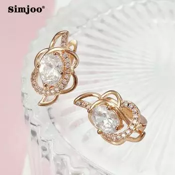 SIMJOO серьги с цирконием для женщин, модные ювелирные изделия с цветочными кристаллами