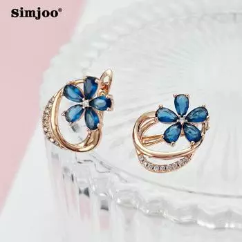 SIMJOO Серьги с цирконом цвета розового золота и свежими синими цветочками для женских серег с цирконом