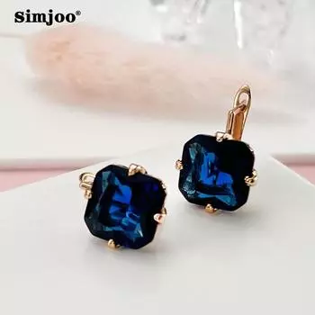SIMJOO Стильные серьги цвета розового золота с простыми геометрическими квадратными серьгами с цирконием синий