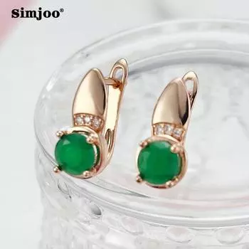SIMJOO Стильные серьги из розового золота с простыми серьгами изумрудно-зеленого циркона
