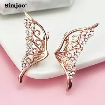 SIMJOO Стильные серьги-пусеты с крыльями и бабочкой с цирконом