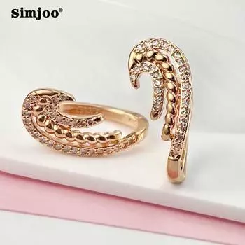 SIMJOO Стильные серьги с цирконом и кристаллами розового золота в виде крыльев ангела