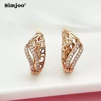 SIMJOO Стильные серьги с цирконом, креативные женские серьги с вырезом из розового золота и цветочным принтом