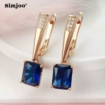 SIMJOO Стильные широкие серьги с синим цирконом и серьгами-гвоздиками с бриллиантами
