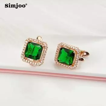 SIMJOO стильный медный комплект серег с цирконом для женщин с персонализированными винтажными роскошными зелеными квадратными серьгами с драгоценными камнями