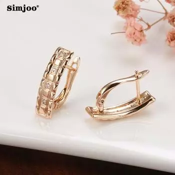 SIMJOO Темпераментные серьги из розового золота с цирконием, геометрические серьги в клетку для женщин