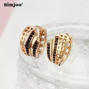SIMJOO темпераментные серьги из розового золота, модные серьги с простой геометрией и черным цирконием для женщин