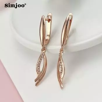 SIMJOO Темпераментные серьги с цирконом и бантом, модные серьги с геометрической формой из розового золота