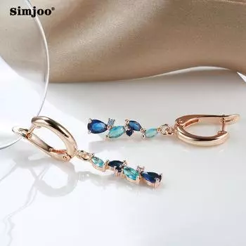SIMJOO Высококачественные ювелирные изделия-гвоздики из розового золота с цветными цирконами и длинными ушами