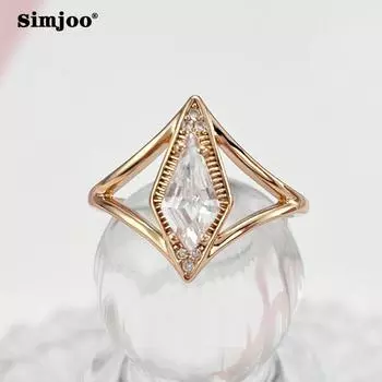 SIMJOO Женские модные украшения из розового золота с выдолбленными бриллиантами на палец из розового золота 6