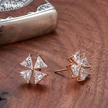 SIMJOO женские простые серьги из розового золота с цирконом, ювелирные изделия высокого качества