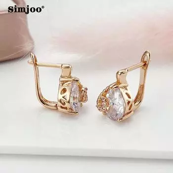 SIMJOO женские серьги для свадебной вечеринки, розовое золото, цветные серьги с цирконом и каплями воды, ювелирные изделия