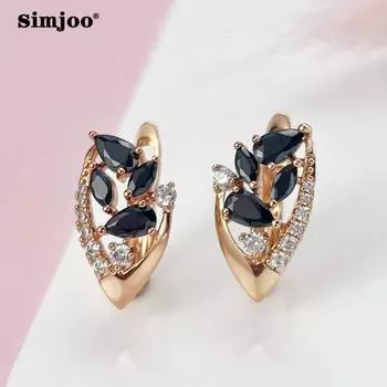 SIMJOO Женские серьги с цветком розового золота и черным агатом