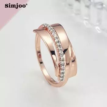 SIMJOO Женское кольцо с розовым золотым лицом и цирконом 6