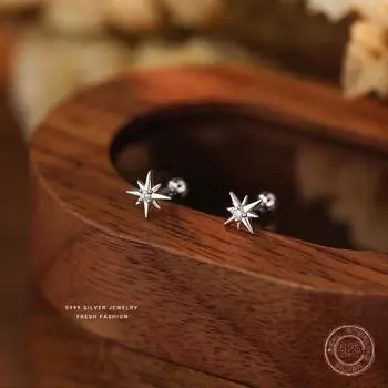 Симметричные серьги с восьмиконечной звездой и кубическим цирконием для женщин из стерлингового серебра 925 пробы, подходят для повседневного ношения, в подарок